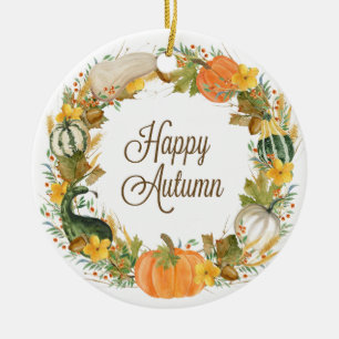 fall watercolor wreath ceramic ornament