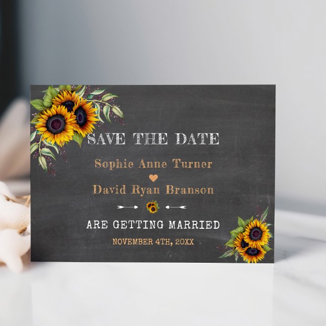 Fall Watercolour Sunflowers Chalkboard Wedding Save The Date (Creator Uploaded)