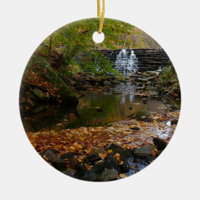 Fall Waterfall and Creek Pennsylvania Nature Ceramic Tree Decoration (Front)