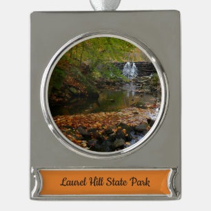 Fall Waterfall and Creek Pennsylvania Nature Silver Plated Banner Ornament