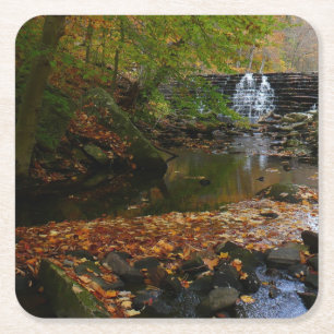 Fall Waterfall and Creek Pennsylvania Nature Square Paper Coaster