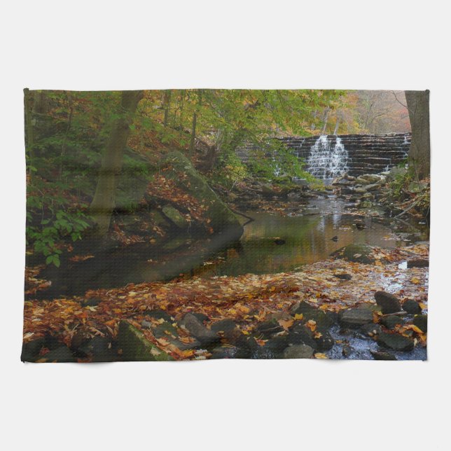 Fall Waterfall and Creek Pennsylvania Nature Tea Towel (Horizontal)
