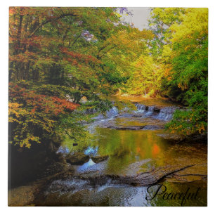 Fall Waterfall in the Morning Sun Ceramic Tile