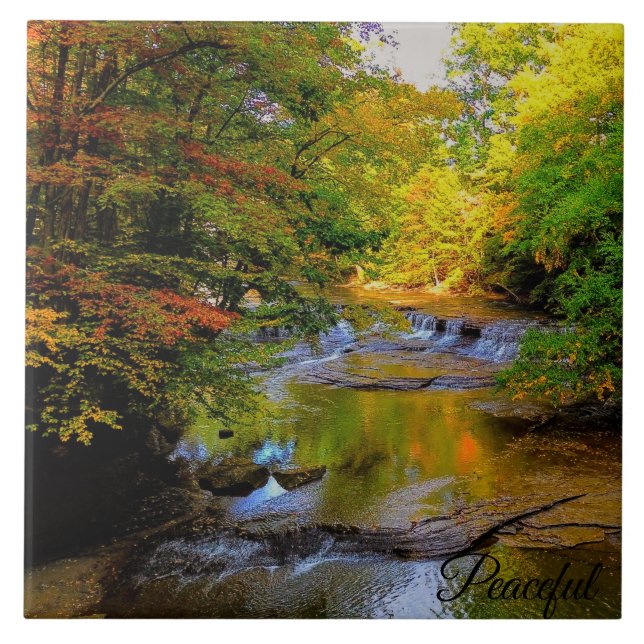 Fall Waterfall in the Morning Sun Ceramic Tile (Front)