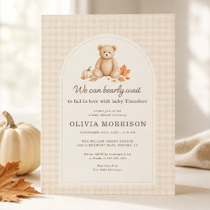 Fall We Can Bearly Wait Gingham Baby Shower Invitation