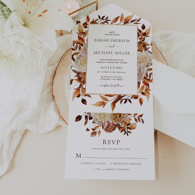 Fall Wedding All In One Invitation (Rustic Fall Leaves Wedding All In One Invitation by Painted Paperie
)