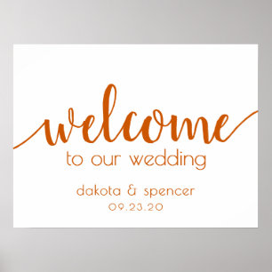 Fall Wedding   Autumn Burnt Orange Welcome Poster