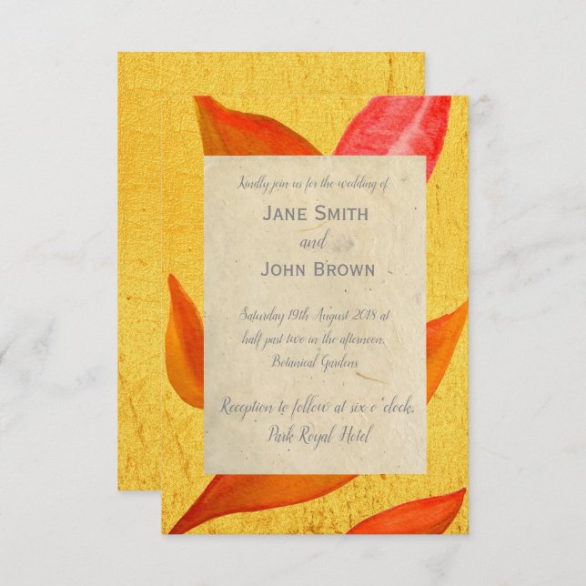 Fall Wedding Autumn leaves golden art rustic Invitation (Front/Back)