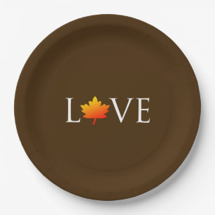 Fall Wedding Autumn Love Rustic Orange Leaf Brown Paper Plate