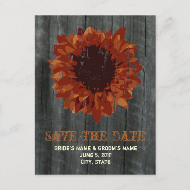 Fall Wedding Barnwood Save The Date Postcard (Front)