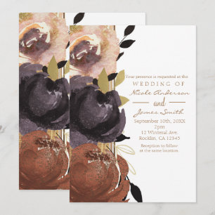 Fall Wedding Bold Glam Flowers Modern Floral Invitation