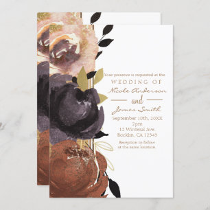 Fall Wedding Bold Glam Flowers Modern Floral Invitation