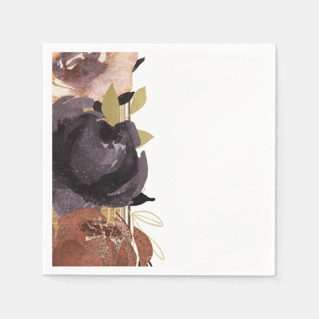 Fall Wedding Bold Glam Flowers Modern Floral Napkin (Front)