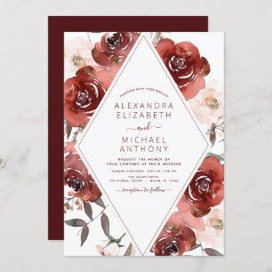 Fall Wedding Burnt Orange Floral Elegant Invitation