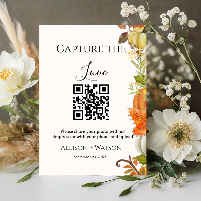 Fall wedding Capture love QR code wedding photo  Pedestal Sign (Creator Uploaded)