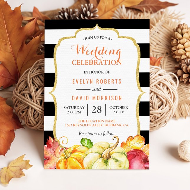 Fall Wedding Celebration | Autumn Pumpkins Leaves Invitation (Creator Uploaded)