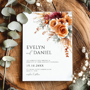 Fall Wedding Elegant Watercolor Floral  Invitation