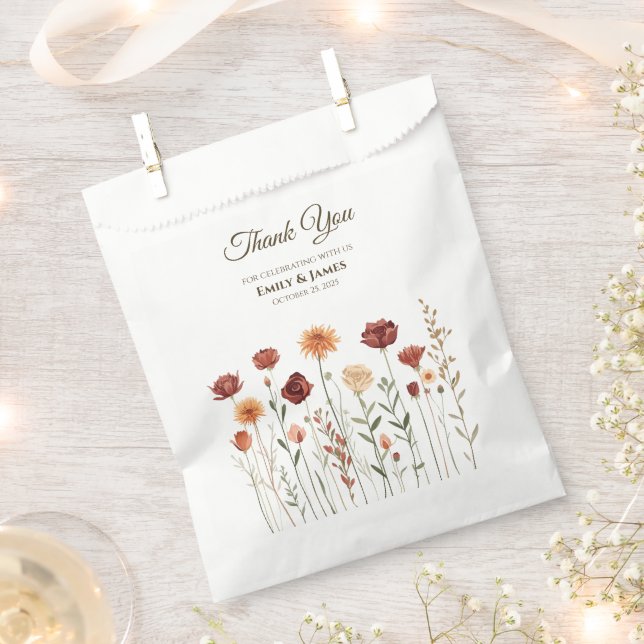 FALL WEDDING FAVOR BAG | BURGUNDY & ORANGE FLORAL (Clipped)
