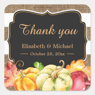Fall Wedding Favour Autumn Pumpkin Burlap Thank Yo Square Sticker