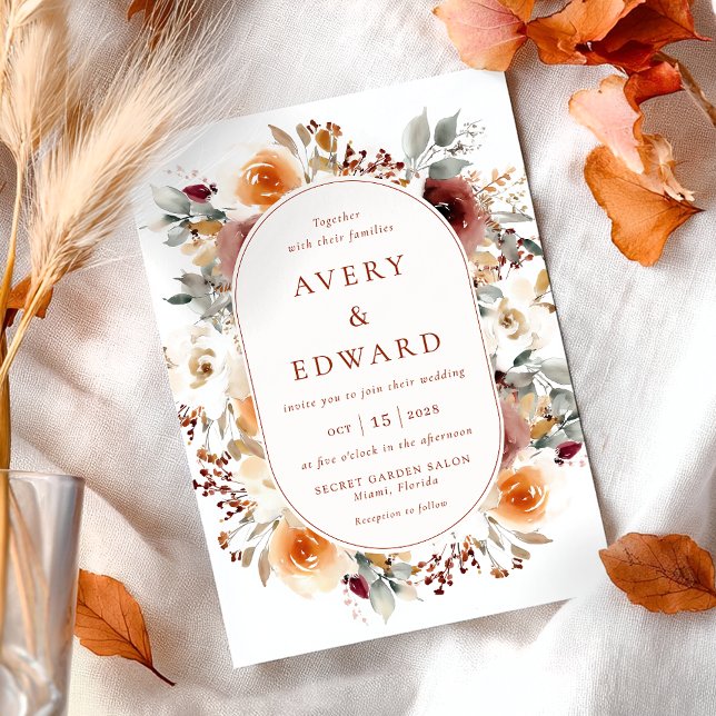 Fall Wedding Floral Burnt Orange Terracotta Invitation (Creator Uploaded)