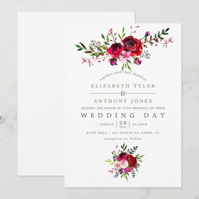 Fall Wedding Floral Invitation (Front/Back)