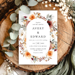 Fall Wedding Floral Modern Simple Autumn  Invitation