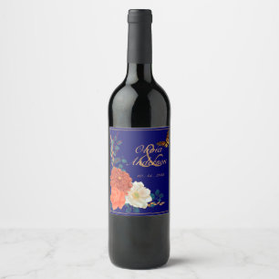 Fall Wedding Floral Monarch Butterfly Wine Label