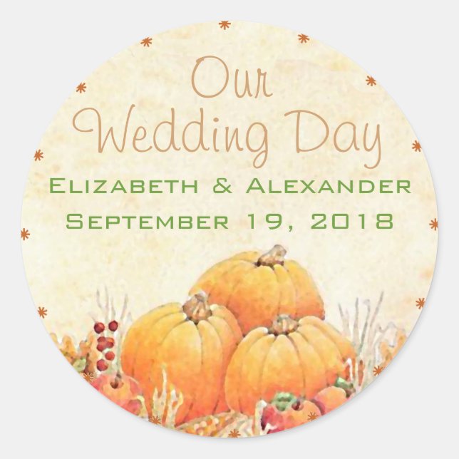Fall Wedding Guest Favour Classic Round Sticker (Front)