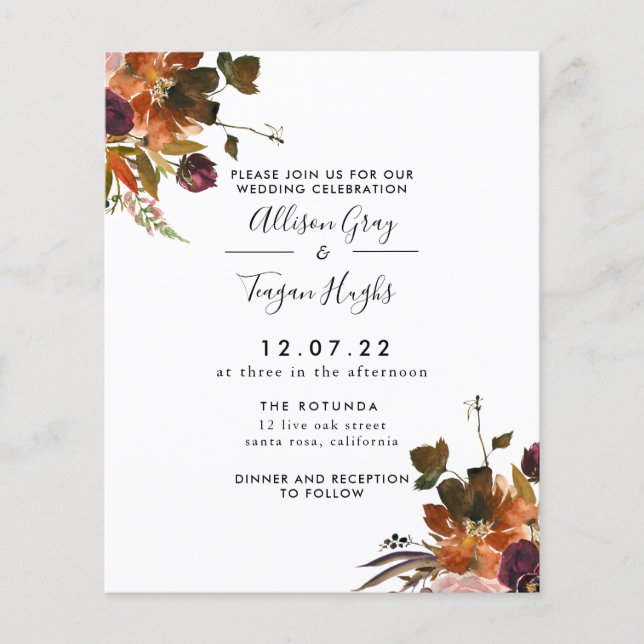 Fall Wedding Invitation | Budget Flyer (Front)