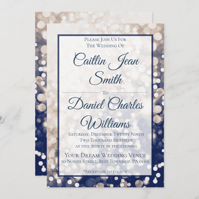 Fall Wedding Invitation - Champagne and Navy (Front/Back)
