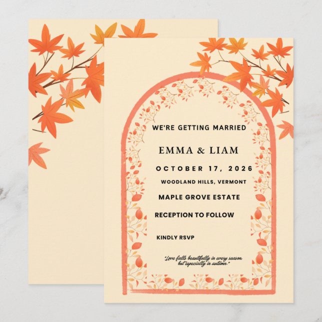 Fall Wedding Invitation | Editable Autumn Arch Wed (Front/Back)