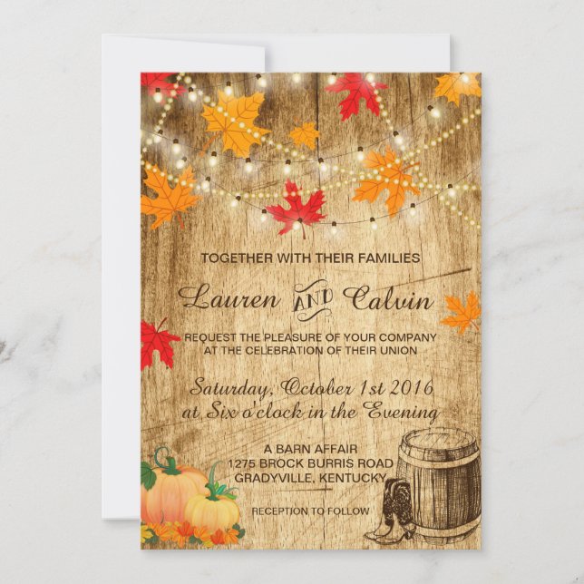 Fall wedding invitation for a rustic wedding (Front)