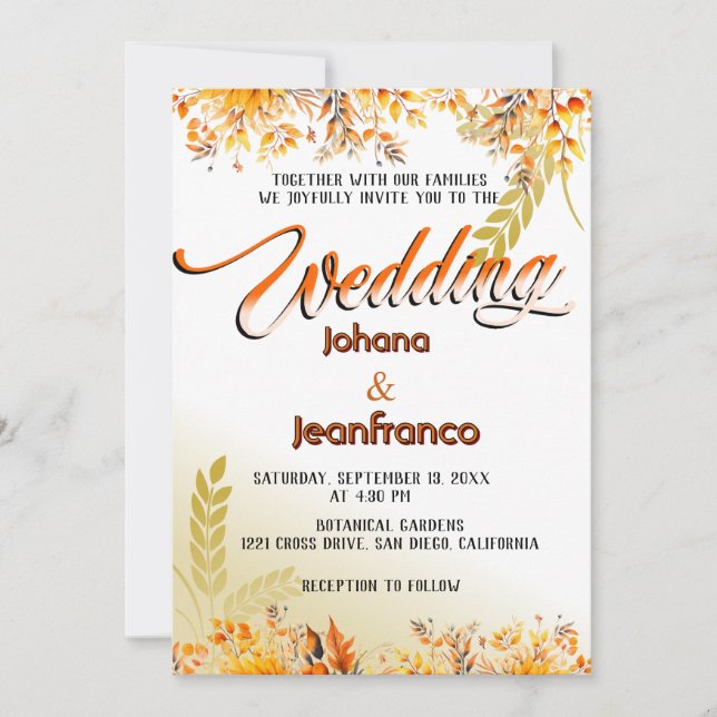 Fall Wedding Invitation Orange Modern Script (Front)