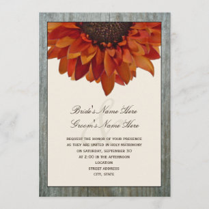 Fall Wedding Invitation - Sunflower & Barnwood