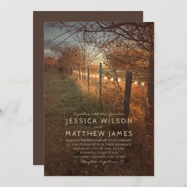Fall Wedding Invitations Rustic Autumn Farm Lights (Front/Back)