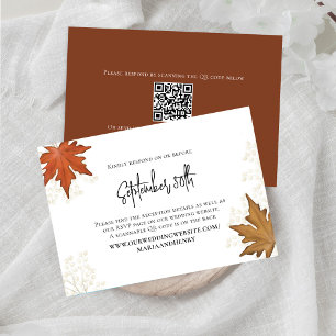 Fall Wedding Leaves Elegant RSVP QR Code Card