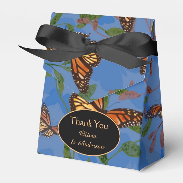 Fall Wedding Monarch Butterfly Blue  Favour Box (Front Side)