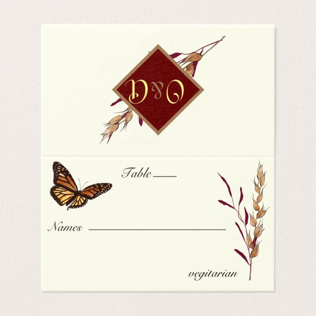Fall Wedding Monarch Butterfly Monogram  (Outside Unfolded)