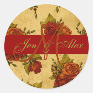 Fall Wedding Monogram and Names Rose Sticker