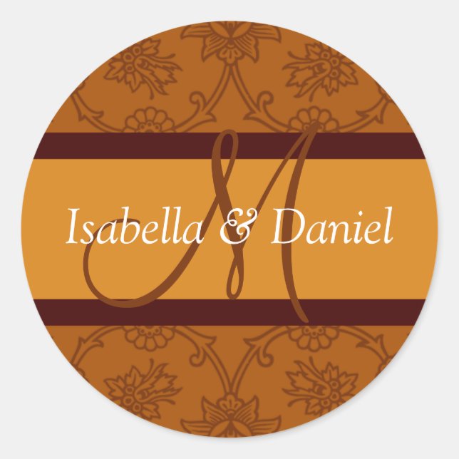 Fall Wedding Monogram Rustic Autumn Weddings Classic Round Sticker (Front)