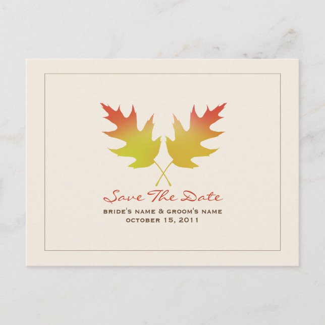 Fall Wedding Oak Leaves Save The Date Postcard (Front)
