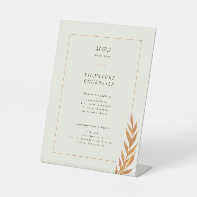 Fall Wedding Orange Branch Cocktail Menu Pedestal Sign (Front)