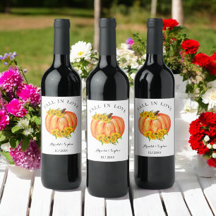 Fall Wedding Orange Pumpkin Floral Wine Label