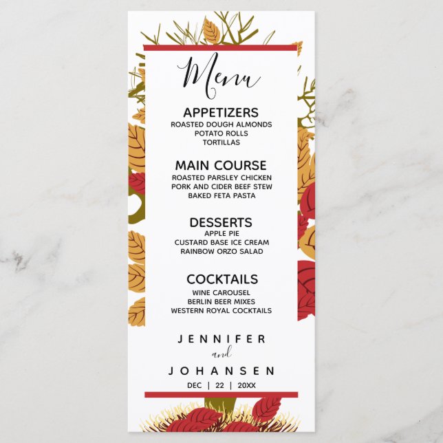 Fall Wedding Personalised Menu Card (Front)