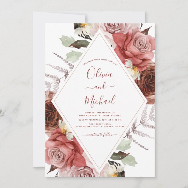 Fall Wedding Photo Floral Eucalyptus Invitation (Front)