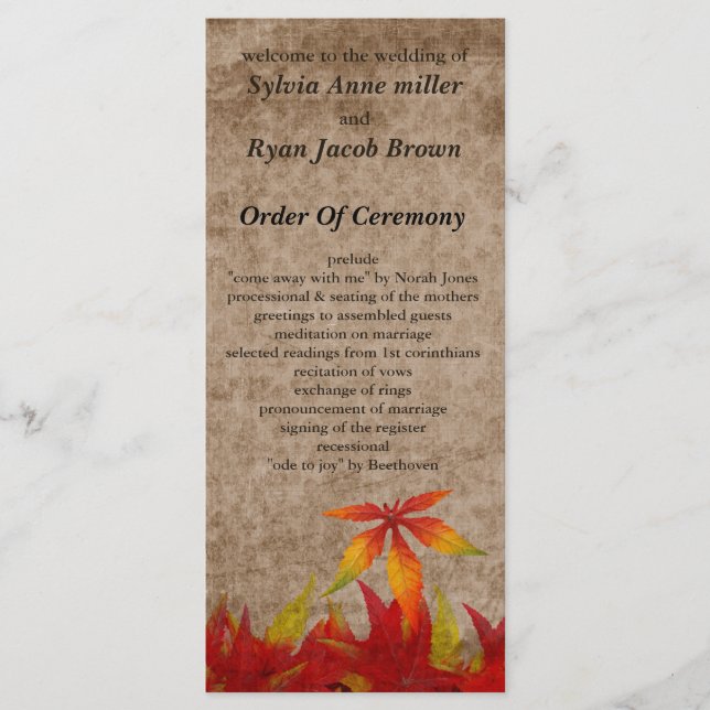 fall Wedding program (Front)