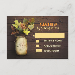 Fall wedding RSVP cards with mason jar