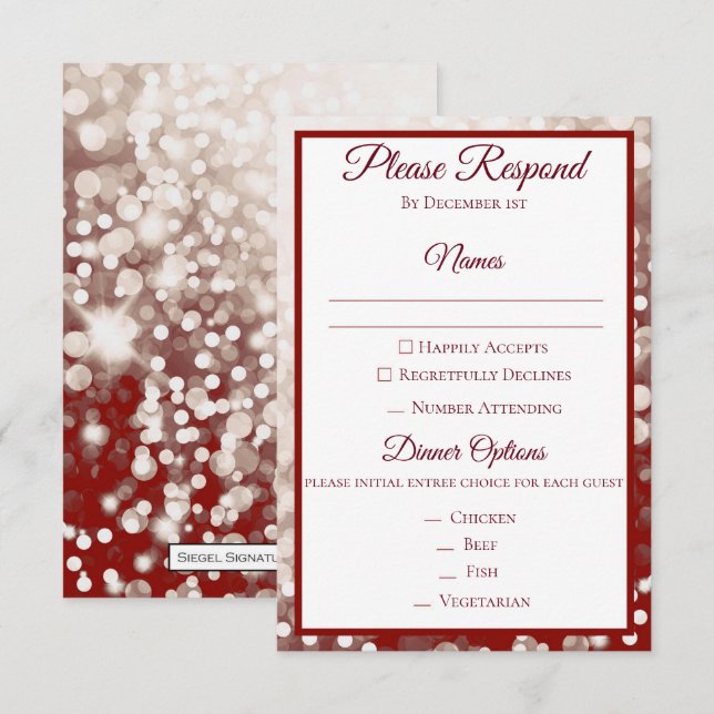 Fall Wedding RSVP - Champagne and Red Invitation (Front/Back)