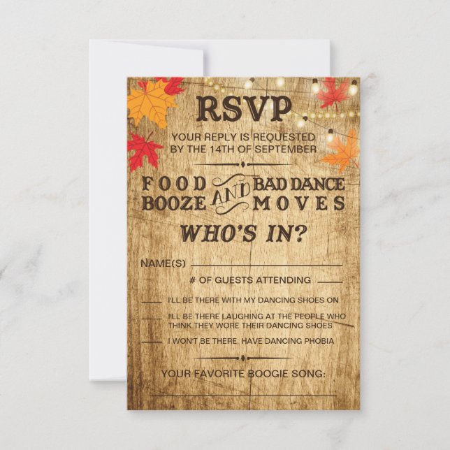 Fall wedding RSVP for rustic wedding Card (Front)