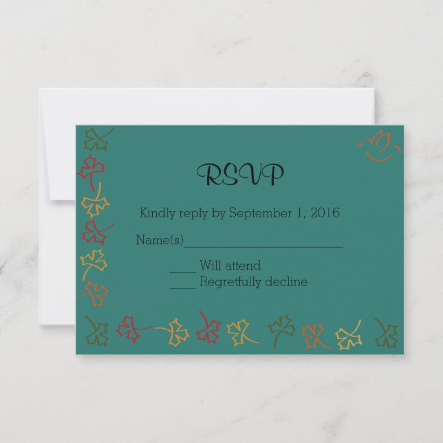 Fall Wedding RSVP in Teal (Front)